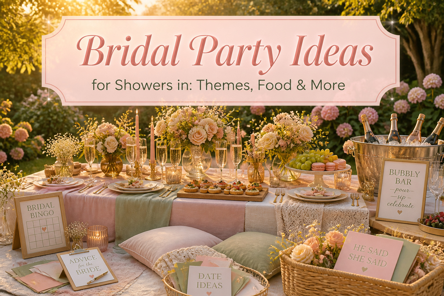Various bridal shower themes and ideas displayed visually.