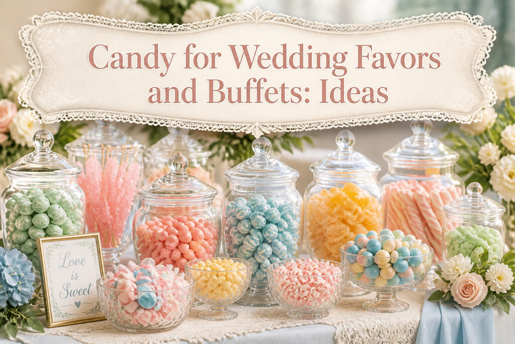 Various candies arranged beautifully for a wedding.