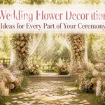 A beautifully decorated wedding venue with various flower arrangements.
