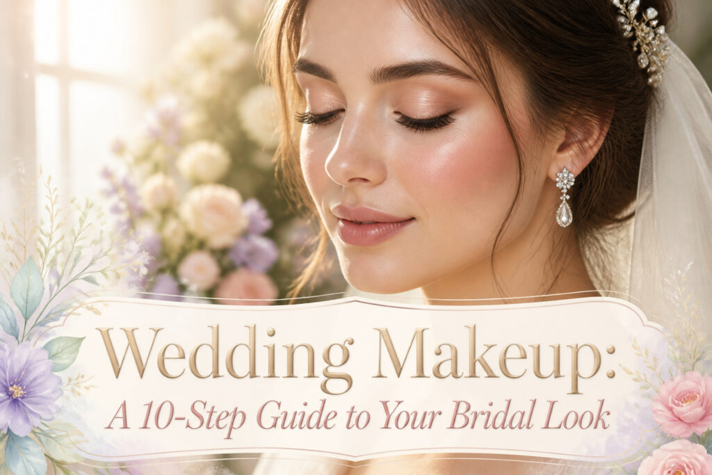 A bride receiving makeup application in a beautifully styled bridal suite.