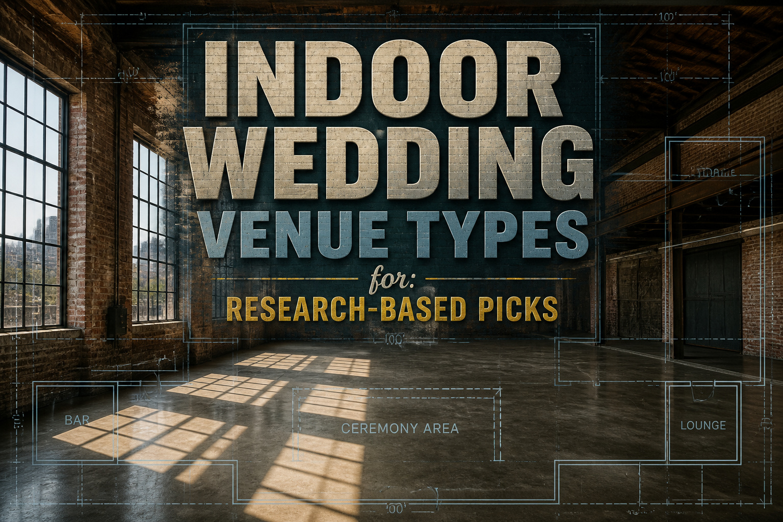 A collage of different indoor wedding venues highlighting unique characteristics.