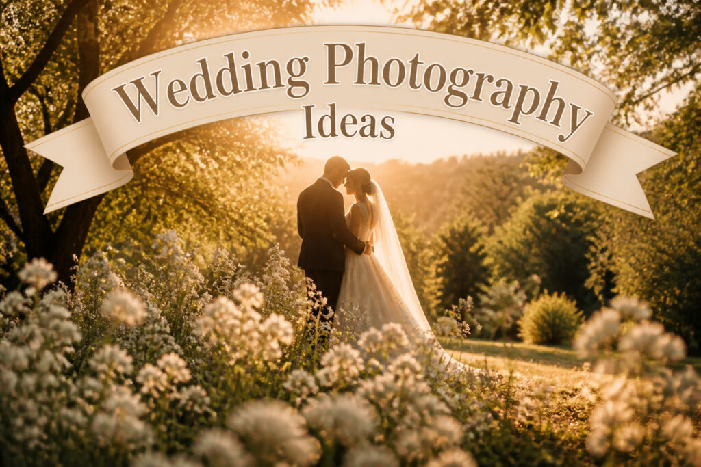 A collection of wedding photography ideas displayed in a creative layout.