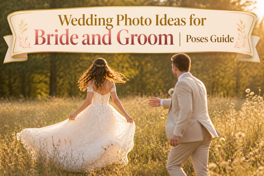 Bride and groom kissing in a garden at sunset.
