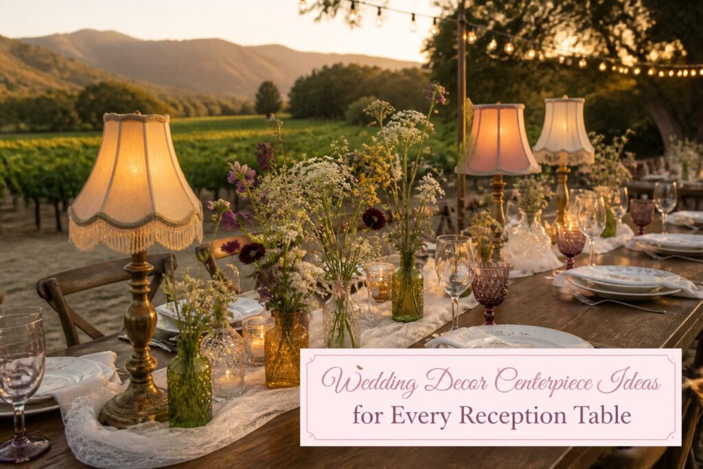 Various wedding centerpieces showcasing diverse floral arrangements and decor styles.